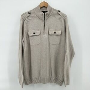 Apt 9 Mock Neck Sweater Mens Large Beige 1/4‎ Zip Military Pullover Utilitywear